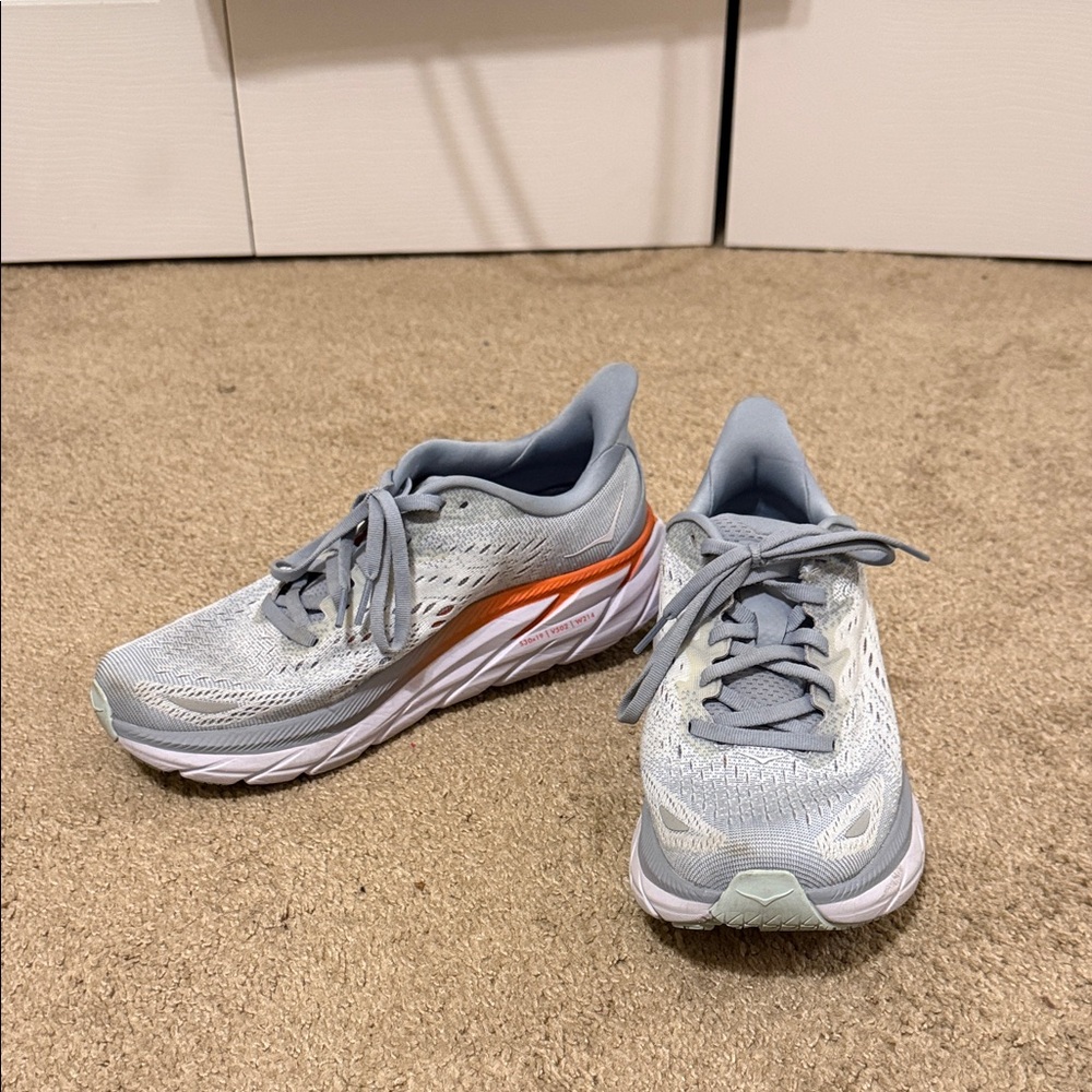 Hoka Athletic Shoes in Gray and Orange